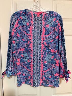Lilly Pulitzer Pamala Lizeeze top in Soleil Pink Palm Paradise